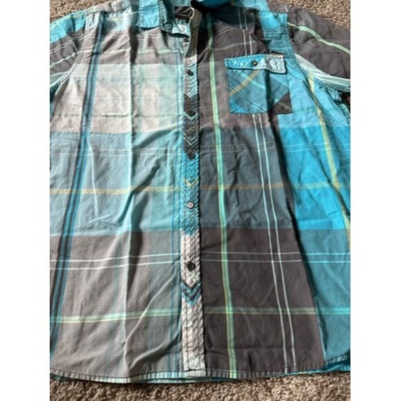 Amplify Mens Blue Gray Color Block Short Sleeve Button Down Size XL Pocket - Picture 2 of 16